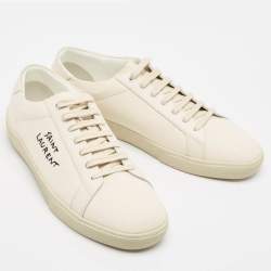 Saint Laurent Cream Canvas Court Classic Lace Up Sneakers Size 41