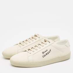 Saint Laurent Cream Canvas Court Classic Lace Up Sneakers Size 41