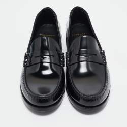 Saint Laurent Black Brushed Leather Le Penny Loafers Size 45