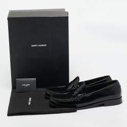 Saint Laurent Black Brushed Leather Le Penny Loafers Size 45