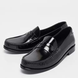 Pre Owned Saint Laurent Black Patent Leather Penny Loafers Size 44