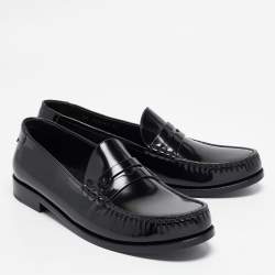 Pre Owned Saint Laurent Black Patent Leather Penny Loafers Size 44