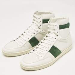 Saint Laurent White/Green Leather and Suede High Top Sneakers Size 44