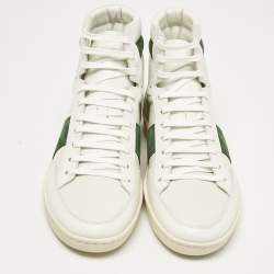 Saint Laurent White/Green Leather and Suede High Top Sneakers Size 44