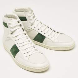 Saint Laurent White/Green Leather and Suede High Top Sneakers Size 44