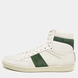 Saint Laurent White/Green Leather and Suede High Top Sneakers Size 44