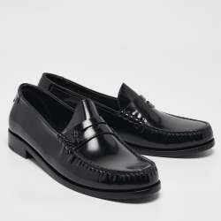 Saint Laurent Black Leather Slip On Loafers Size 44