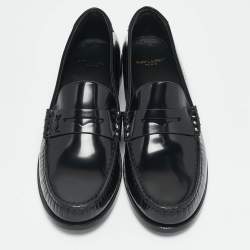 Pre Owned Saint Laurent Black Glossy Leather Penny Loafers Size 44