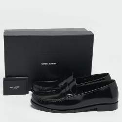 Pre Owned Saint Laurent Black Glossy Leather Penny Loafers Size 44