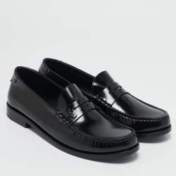 Saint Laurent Black Leather Le Penny Loafers Size 44