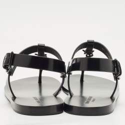 Saint Laurent Black Leather Cassandre Thong Sandals Size 45