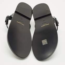 Saint Laurent Black Leather Cassandre Thong Sandals Size 45