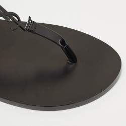 Saint Laurent Black Leather Cassandre Thong Sandals Size 45