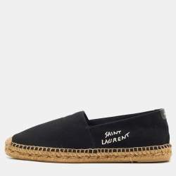 Saint Laurent Black Canvas Logo Embroidered Espadrilles Size 42