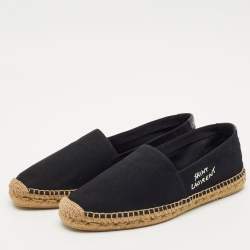 Saint Laurent Black Canvas Logo Embroidered Espadrilles Size 42