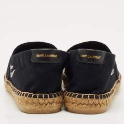 Saint Laurent Black Canvas Logo Embroidered Espadrilles Size 42
