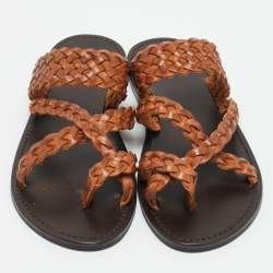 مملوكة مسبقًا صندل سلايد سان لوران نيل 05 جلد بني مغزول مقاس 43