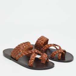 مملوكة مسبقًا صندل سلايد سان لوران نيل 05 جلد بني مغزول مقاس 43