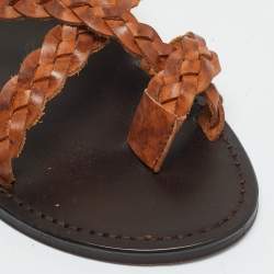 مملوكة مسبقًا صندل سلايد سان لوران نيل 05 جلد بني مغزول مقاس 43