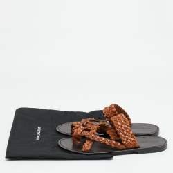 مملوكة مسبقًا صندل سلايد سان لوران نيل 05 جلد بني مغزول مقاس 43