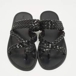 Pre Owned صندل سلايد سان لوران نيل جلد منسوج أسود مقاس 43