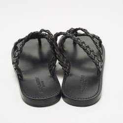 Pre Owned صندل سلايد سان لوران نيل جلد منسوج أسود مقاس 43