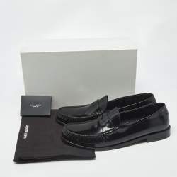 Pre Owned حذاء لوفرز سان لوران بيني جلد أسود مقاس 46