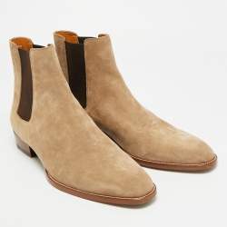 Pre Owned Saint Laurent Wyatt Size 43 Beige Suede Ankle Length Boots