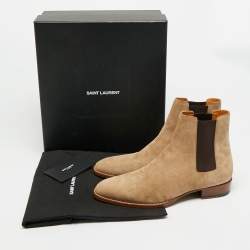 Pre Owned Saint Laurent Wyatt Size 43 Beige Suede Ankle Length Boots