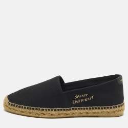 مملوكة مسبقًا Saint Laurent Size 42 Black/Beige Embroidered Canvas Slip On Espadrilles