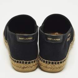 Pre Owned Saint Laurent Size 42 Black/Beige Embroidered Canvas Slip On Espadrilles