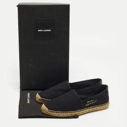 Pre Owned Saint Laurent Size 42 Black/Beige Embroidered Canvas Slip On Espadrilles