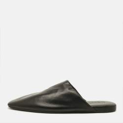 Pre Owned Saint Laurent Size 44 Black Leather Flat Mules