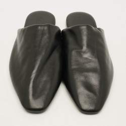 Pre Owned Saint Laurent Size 44 Black Leather Flat Mules