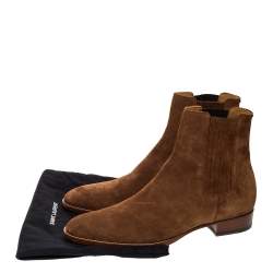 Saint Laurent Paris Brown Suede Wyatt Chelsea Ankle Boots Size 46