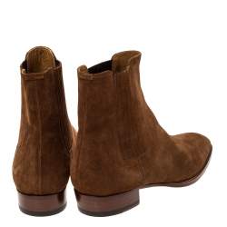 Saint Laurent Paris Brown Suede Wyatt Chelsea Ankle Boots Size 46