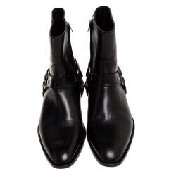 Saint Laurent Black Leather Harness Ankle Boots Size 42