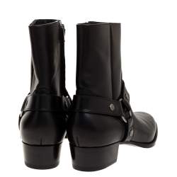 Saint Laurent Black Leather Harness Ankle Boots Size 42