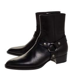 Saint Laurent Black Leather Harness Ankle Boots Size 42