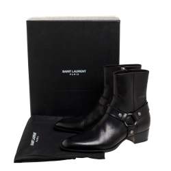 Saint Laurent Black Leather Harness Ankle Boots Size 42