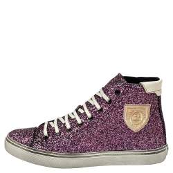 Saint Laurent Purple Glitter High Top Sneakers Size 40