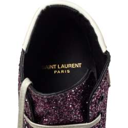 Saint Laurent Purple Glitter High Top Sneakers Size 40