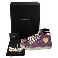 Saint Laurent Purple Glitter High Top Sneakers Size 40