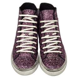 Saint Laurent Purple Glitter High Top Sneakers Size 40