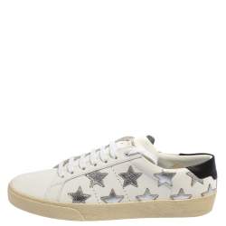 Pre Owned حذاء رياضي سان لوران منخفض من أعلى رقعة نجوم جلد أبيض مقاس 39.5