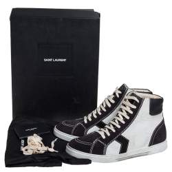مملوكة مسبقًا Saint Laurent White/Black Suede Colorblock High top Sneakers Size 44