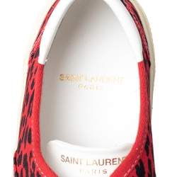 Pre Owned Saint Laurent Red/Black Leopard Print Canvas Skate Low Top Sneakers Size 41
