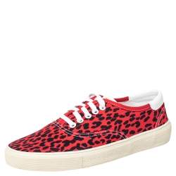 Pre Owned Saint Laurent Red/Black Leopard Print Canvas Skate Low Top Sneakers Size 41