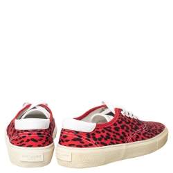 Pre Owned Saint Laurent Red/Black Leopard Print Canvas Skate Low Top Sneakers Size 41