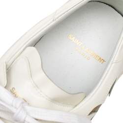 مملوكة مسبقًا حذاء رياضي سان لوران بالم تري جلد أبيض بعنق منخفض مقاس 41